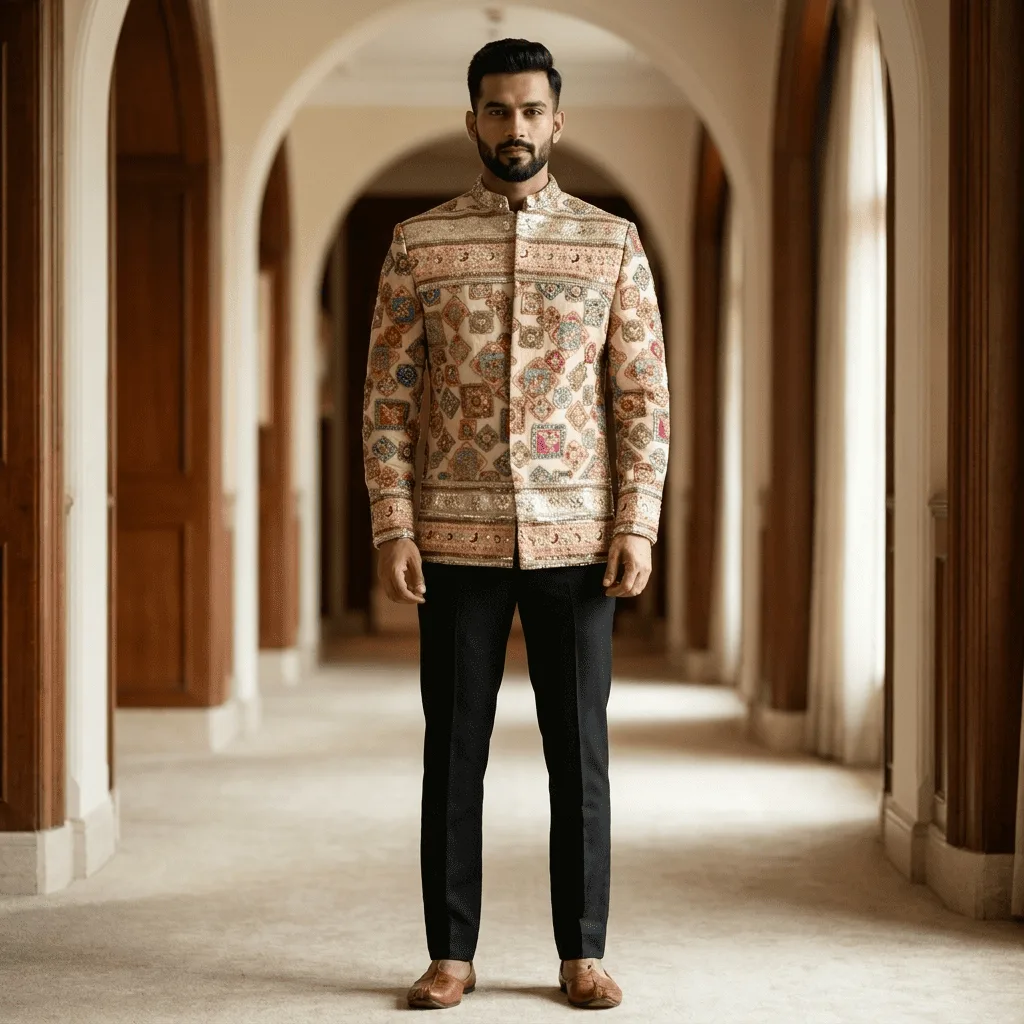 Beige Signature Designer Premium Jacket For Rent Mumbai