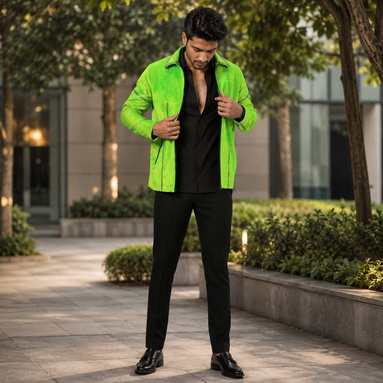 Green Designer Ethnic Premium Jacket For Rent Online