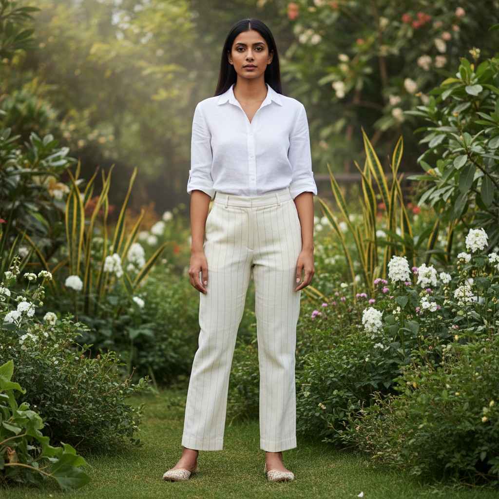 Cream Brown Stripe Pant on Rent in Mumbai