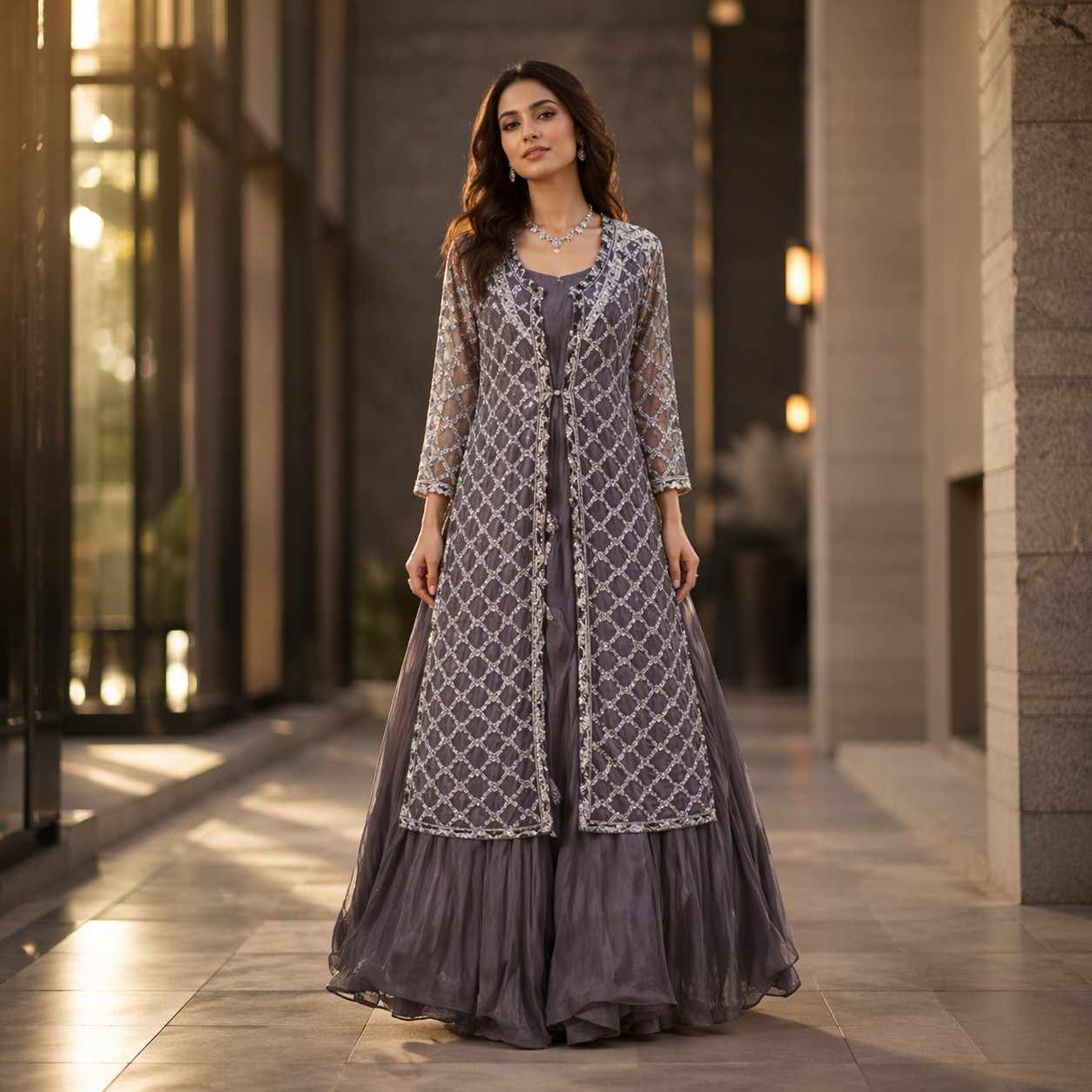 Bronze Occasion Indo Western Dress For Rent Online