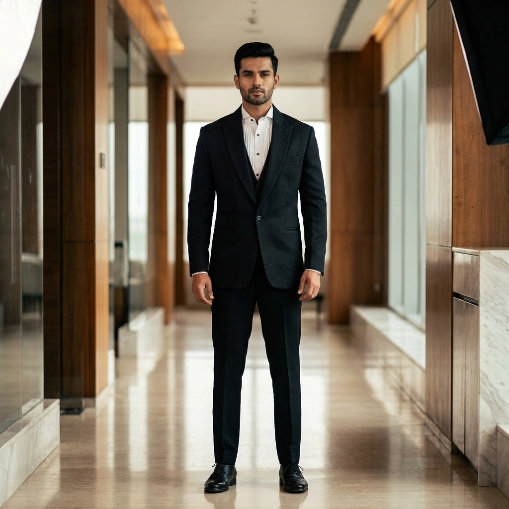 Men's Black 3-Piece Tuxedo Suit on Rent