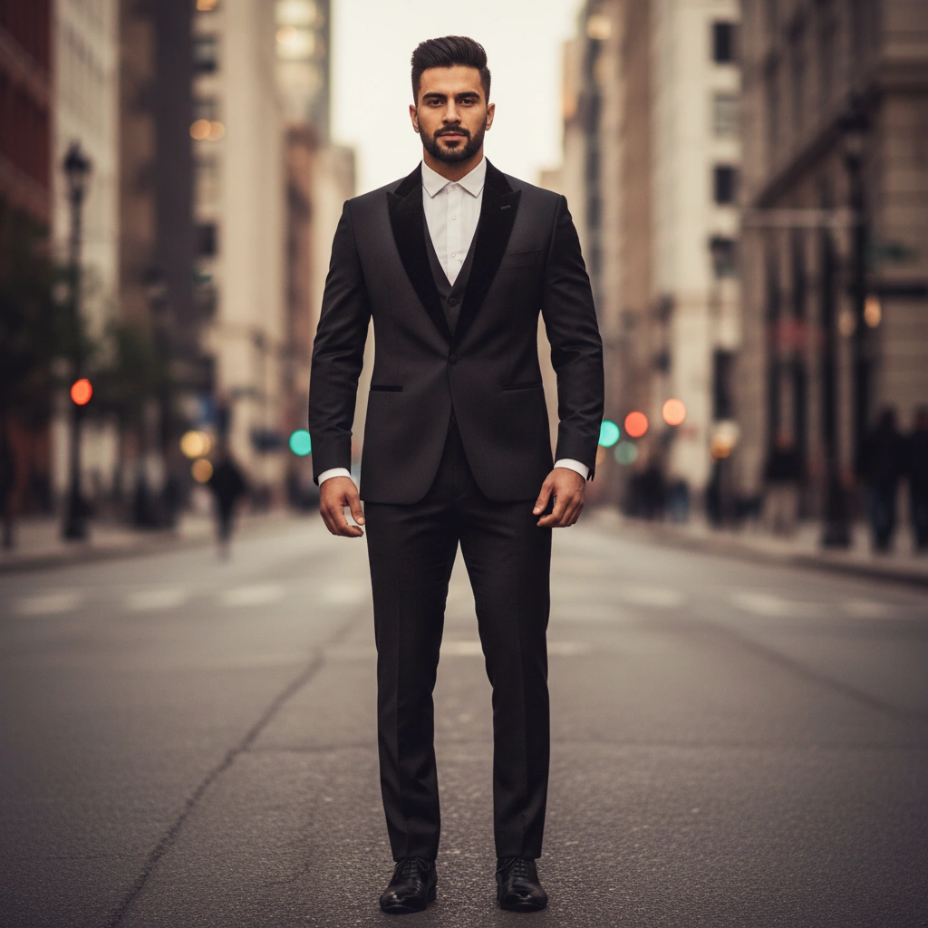Men's Black Handcrafted Shawl Lapel Tuxedo Suit