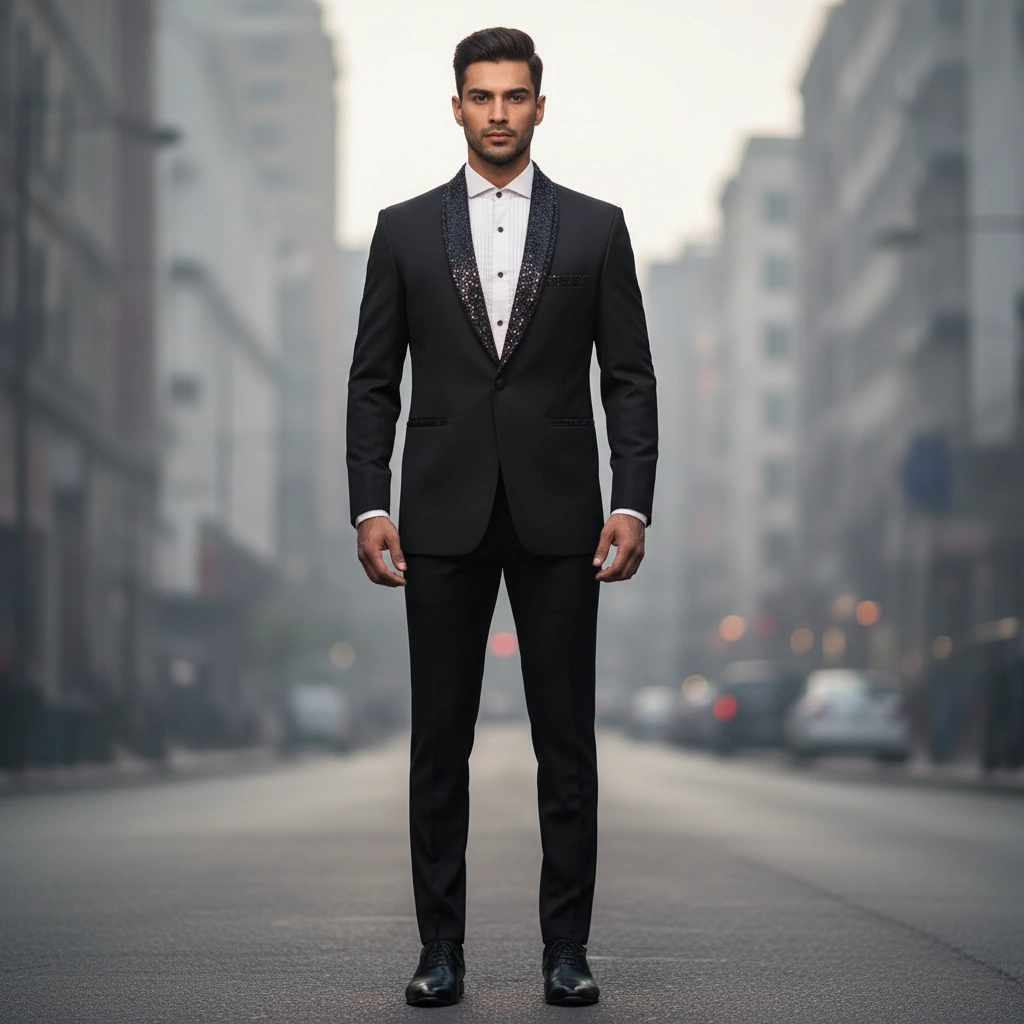 Indo Western Tuxedo with Embellished Shawl Lapel & 3D Beadwork