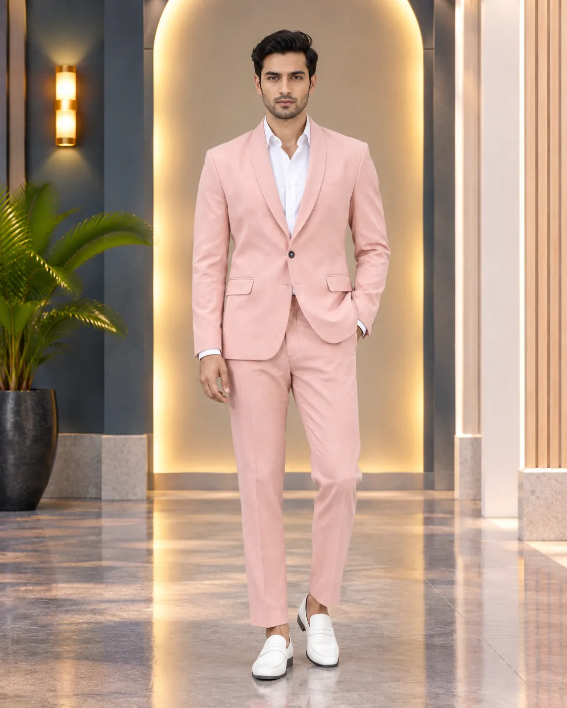 Men's Peach Formal Blazer & Trouser Set on Rent