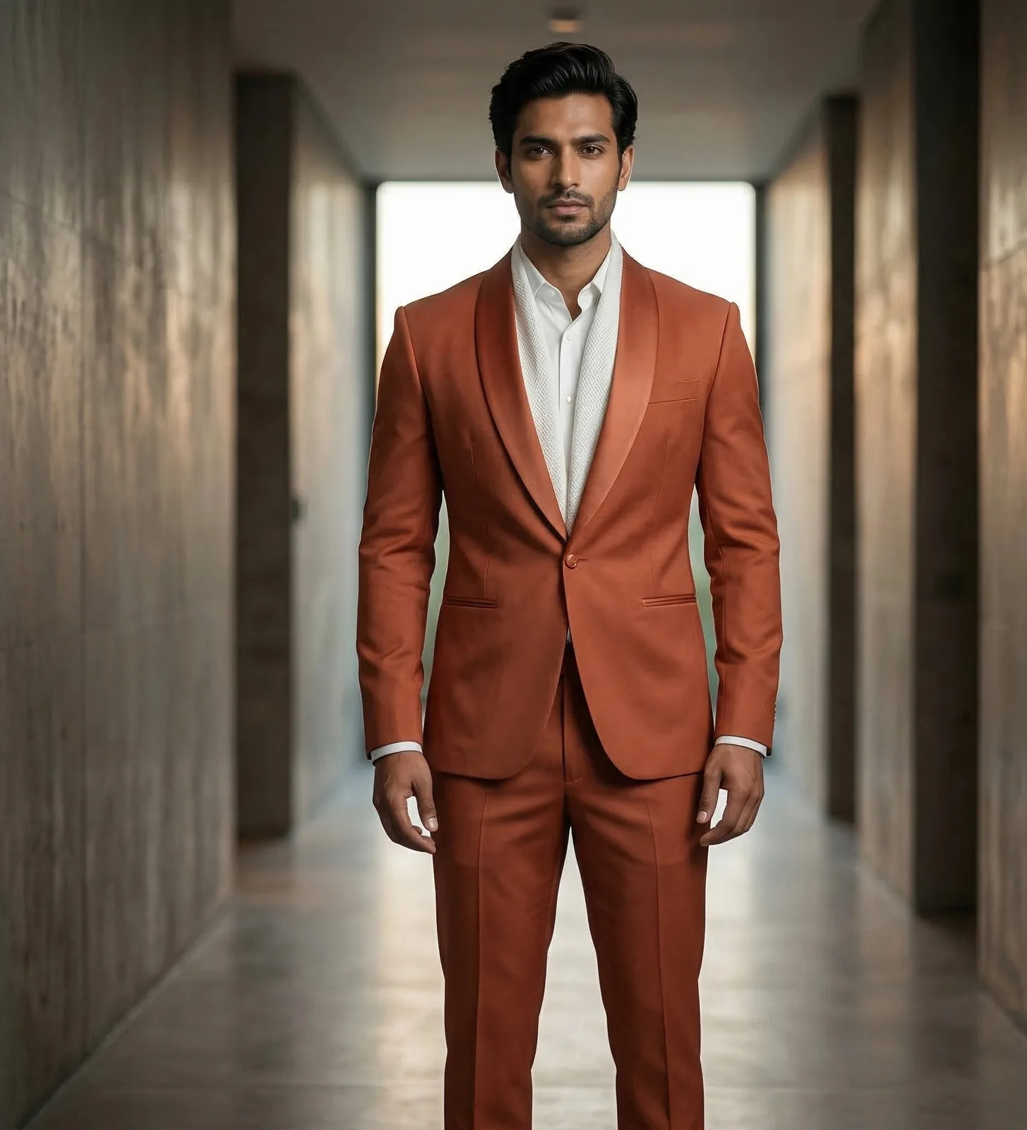 Men's Orange Plain Blazer and Formal Pant Suit