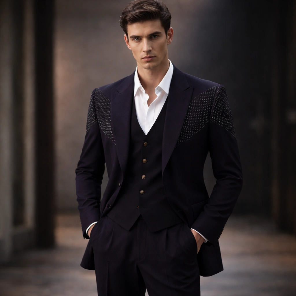 Wine & Purple Colour Self-Thread Work 3-Piece Suit