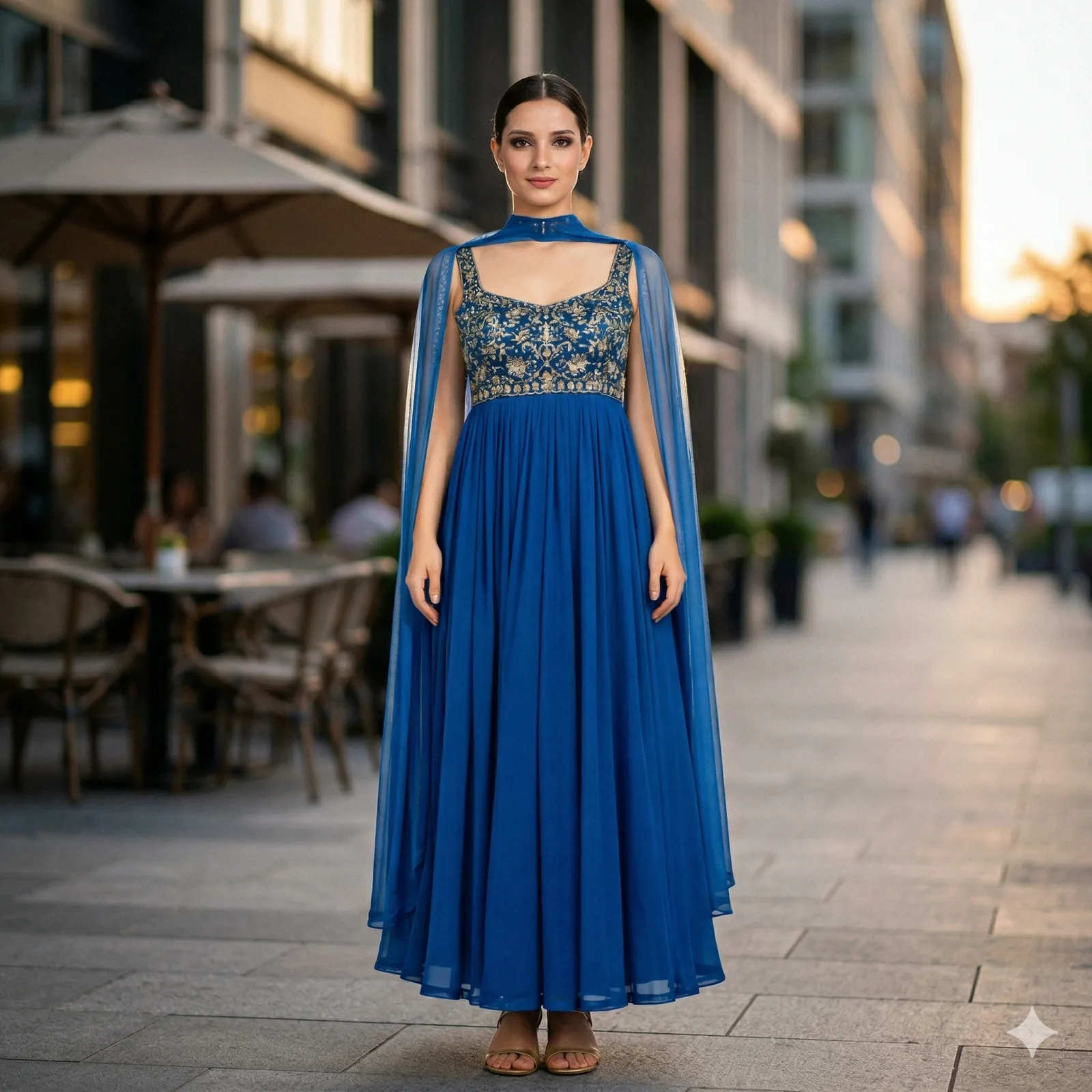 Prussian Blue Spaghetti Neck Kurti on Rent | Designer Kurti
