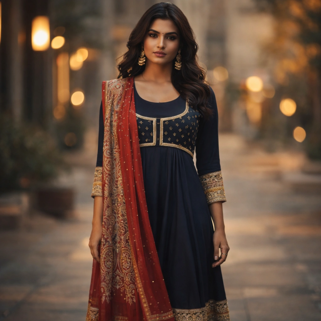 Black Silk Anarkali Suit with Gold Zari Border on Rent