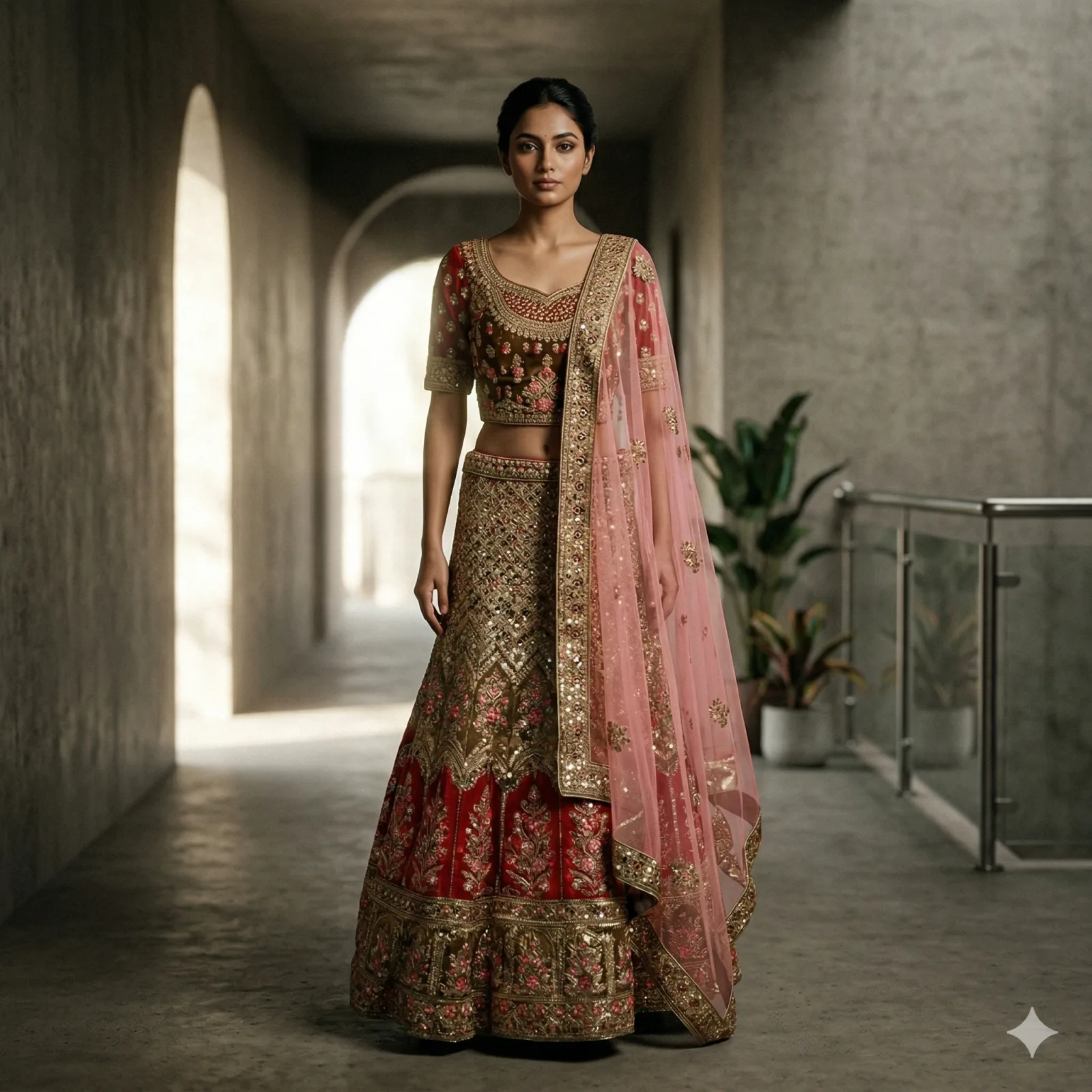 Pink Velvet Bridal Lehenga on Rent | Mumbai