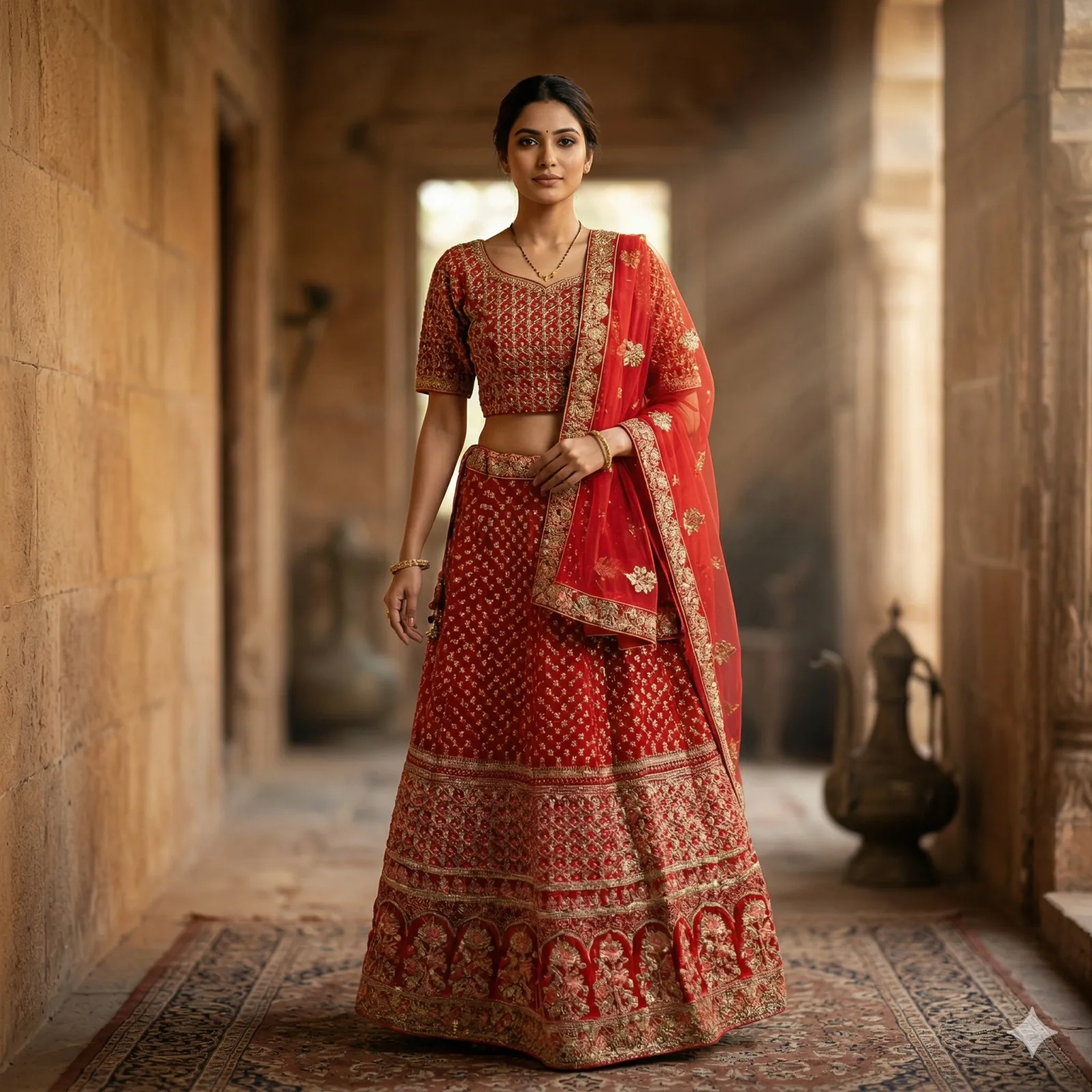 Gold Velvet Bridal Lehenga on Rent | Mumbai