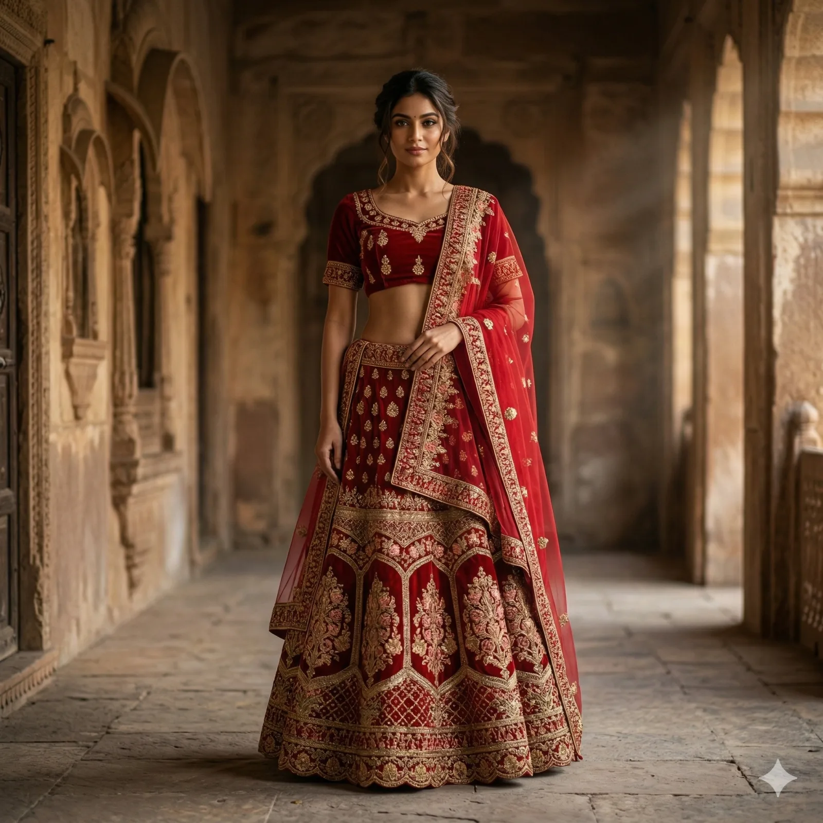 Dark Maroon Velvet Bridal Lehenga on Rent | Mumbai