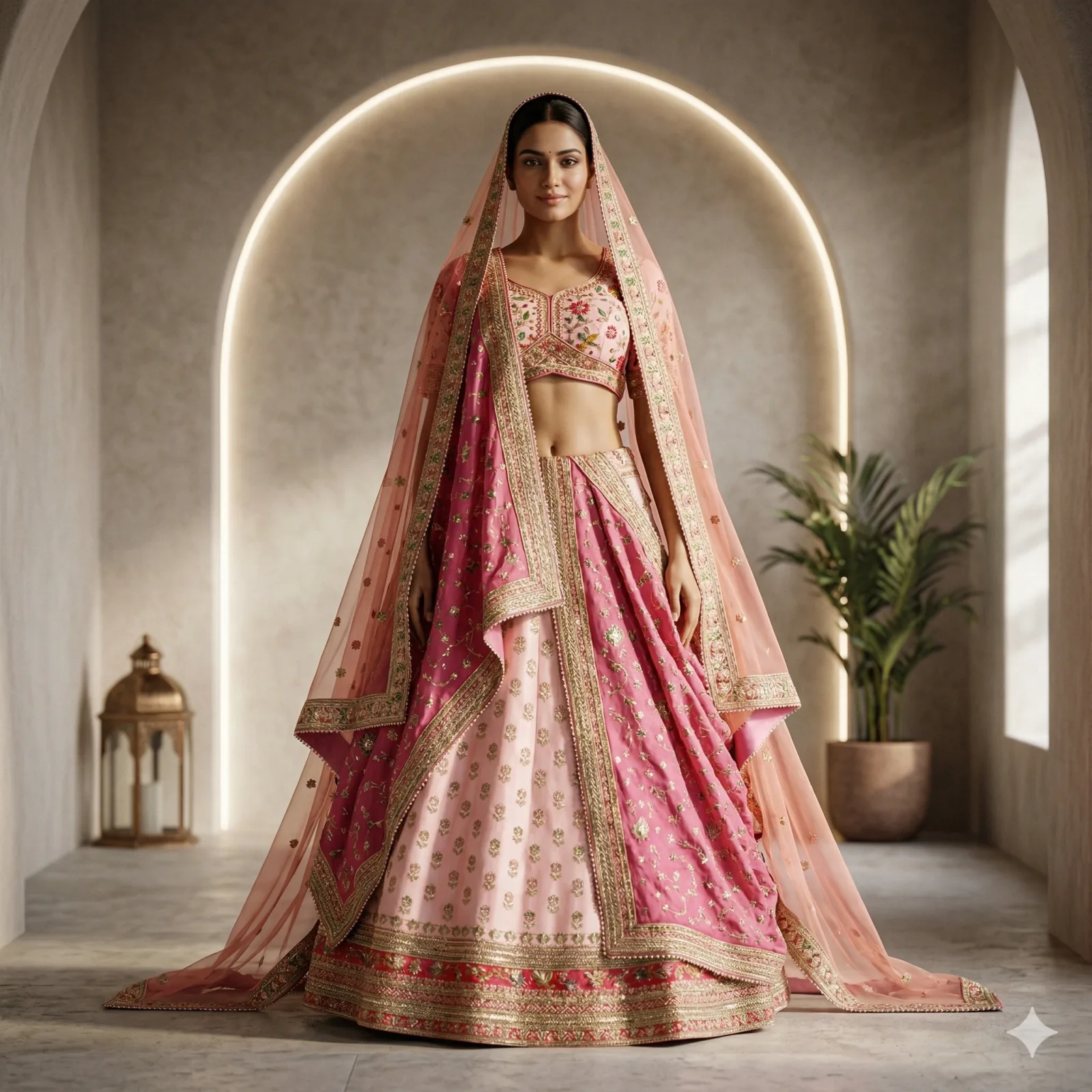 Dark Pink Floral Bridal Lehenga on Rent | Mumbai