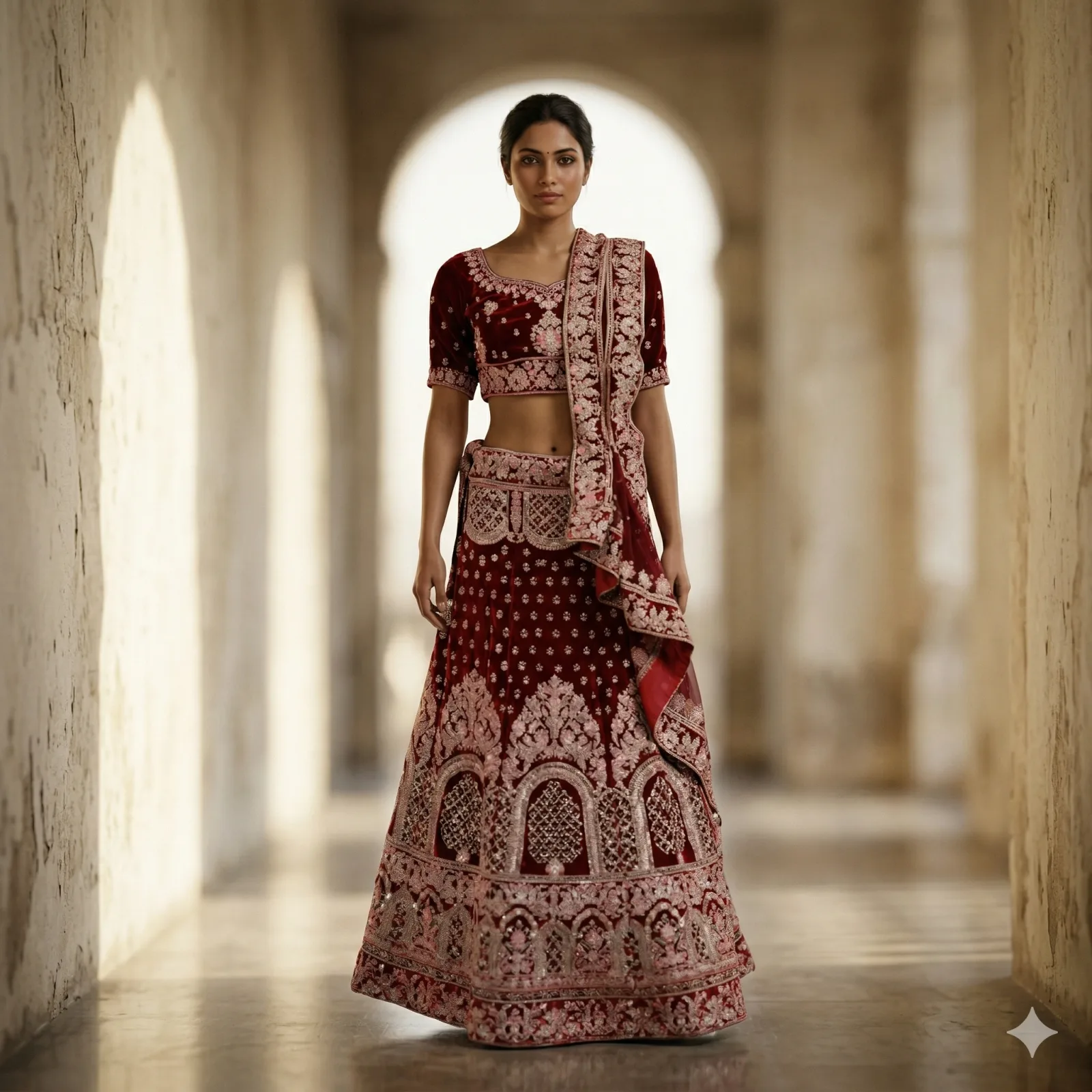 Maroon Velvet Bridal Lehenga on Rent | Mumbai