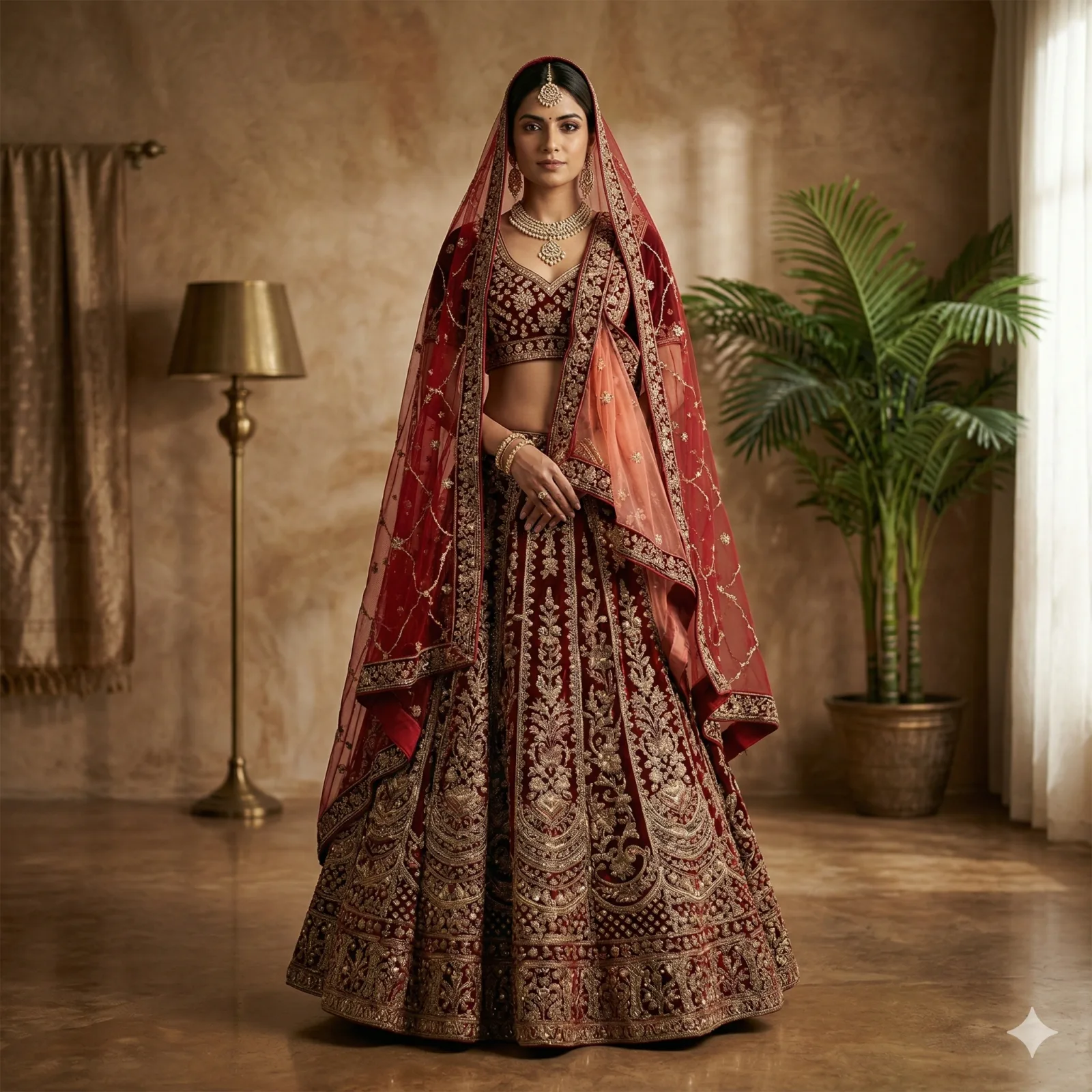 Maroon Velvet Bridal Lehenga on Rent | Mumbai