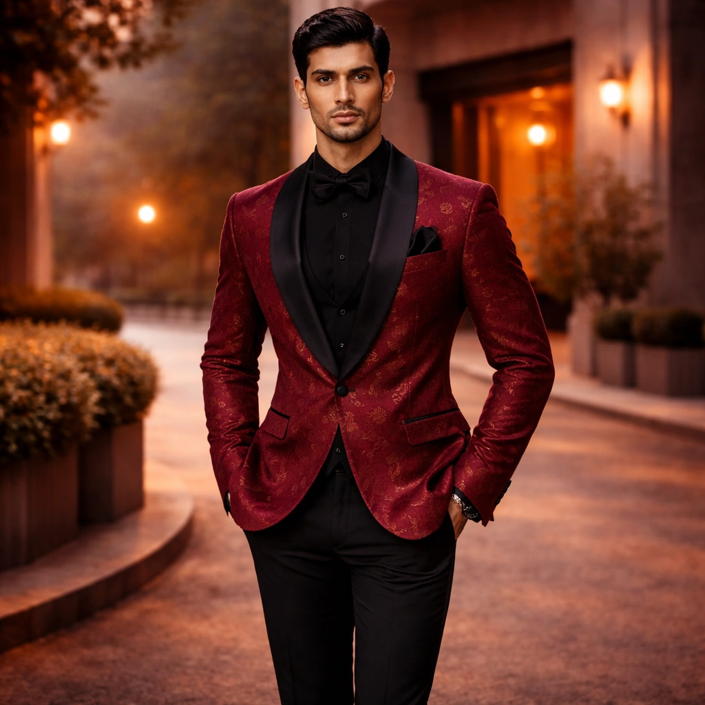 Dark Maroon Party Tuxedo Blazer For Rent