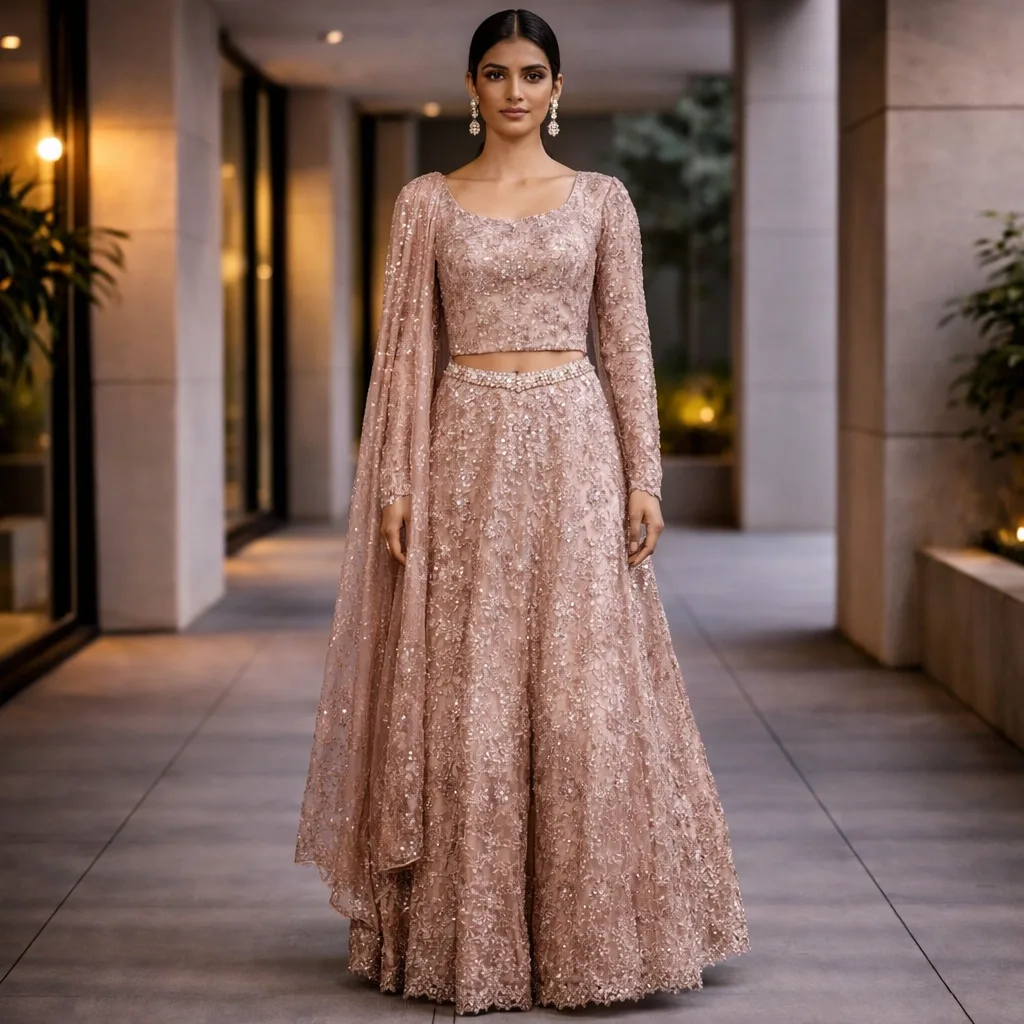 Baby Pink Festive Indo Western Dress For Rent Online