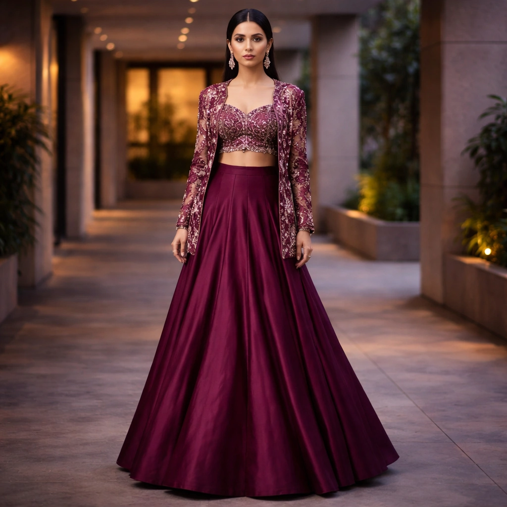 Maroon Cocktail Indo Western Dress For Rent Online