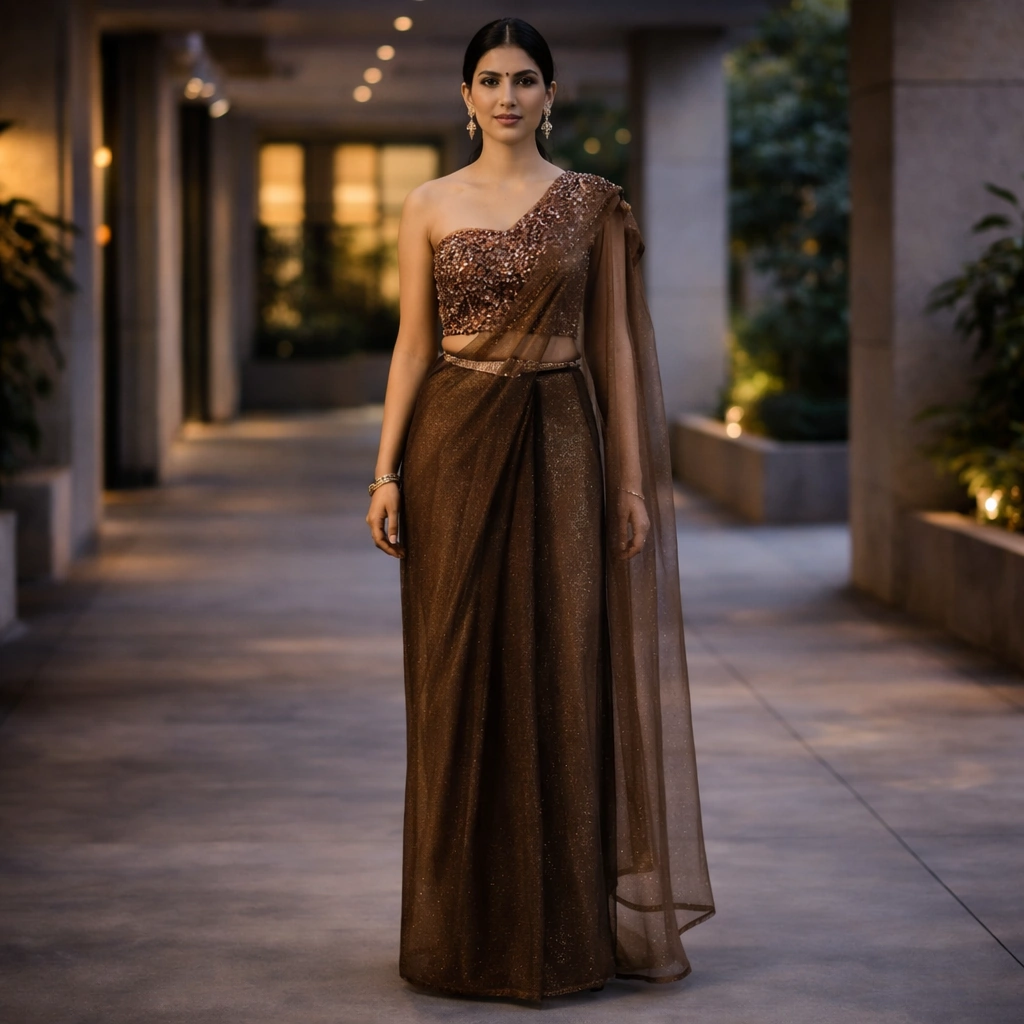Brown Reception Indo Western Dress For Rent Mumbai