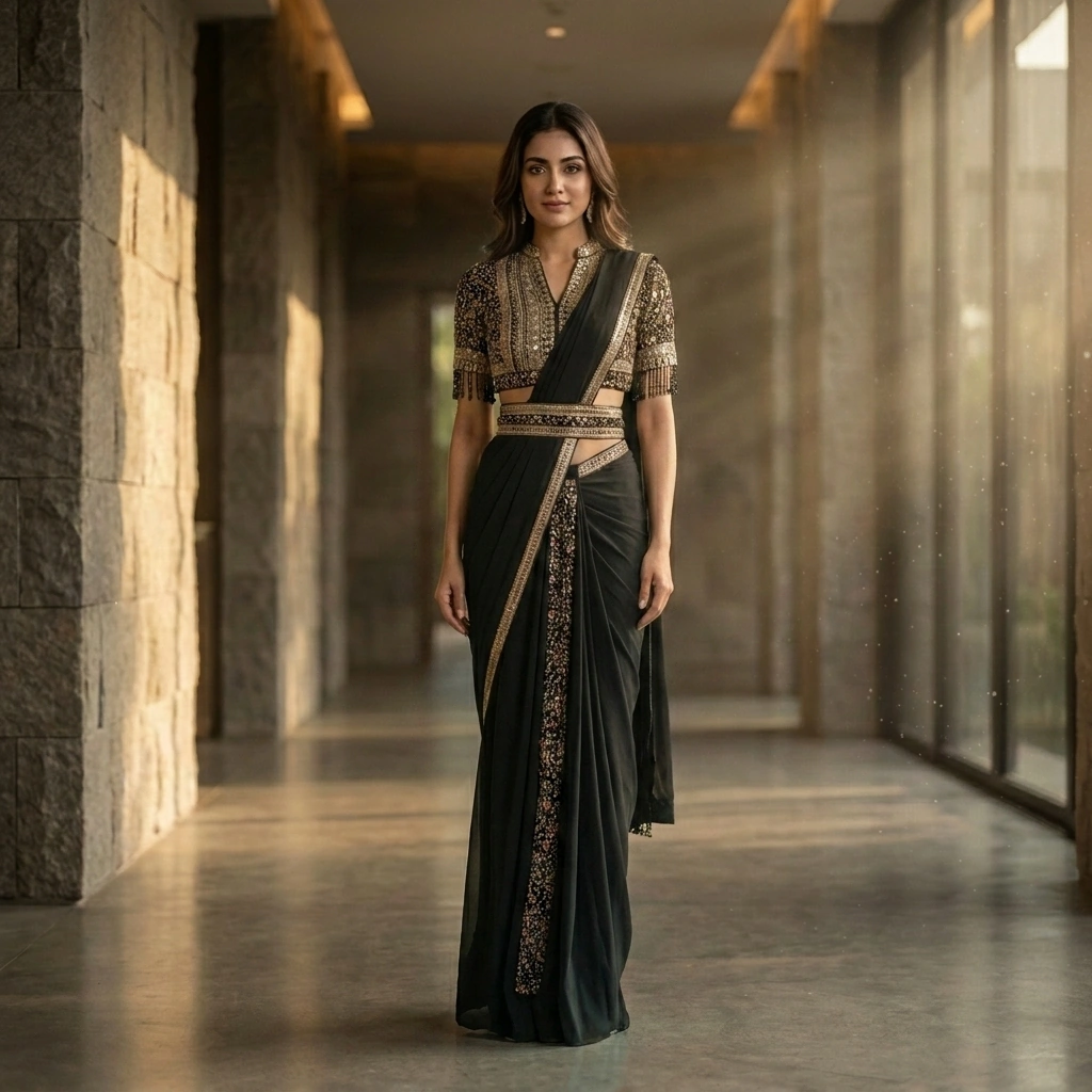 Black Premium Designer Indo Western Dress For Rent Online