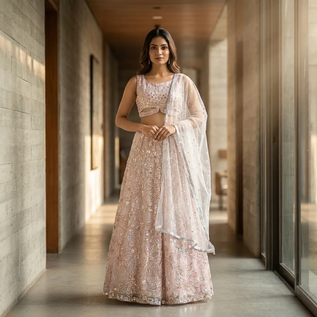 Baby Pink Premium Designer Indo Western Dress For Rent