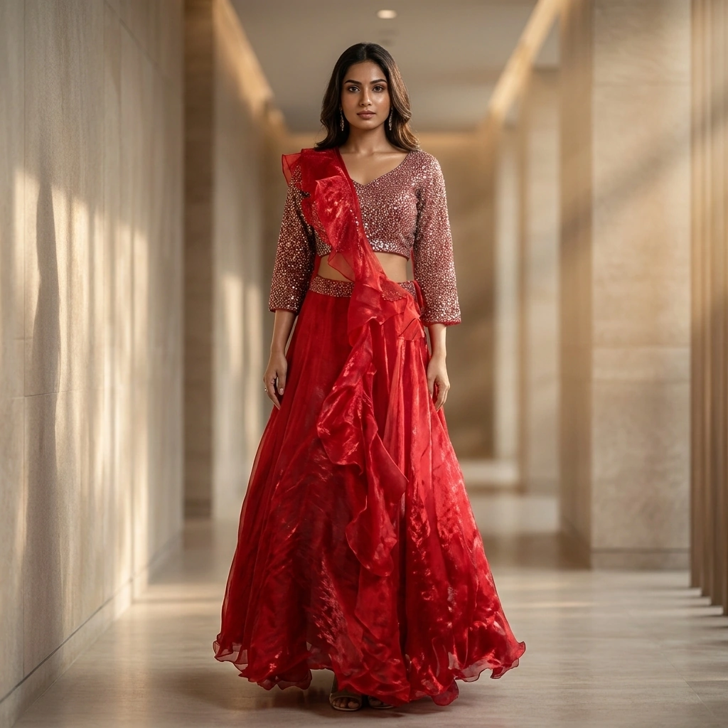Red Premium Designer Indo Western Dress For Rent Mumbai