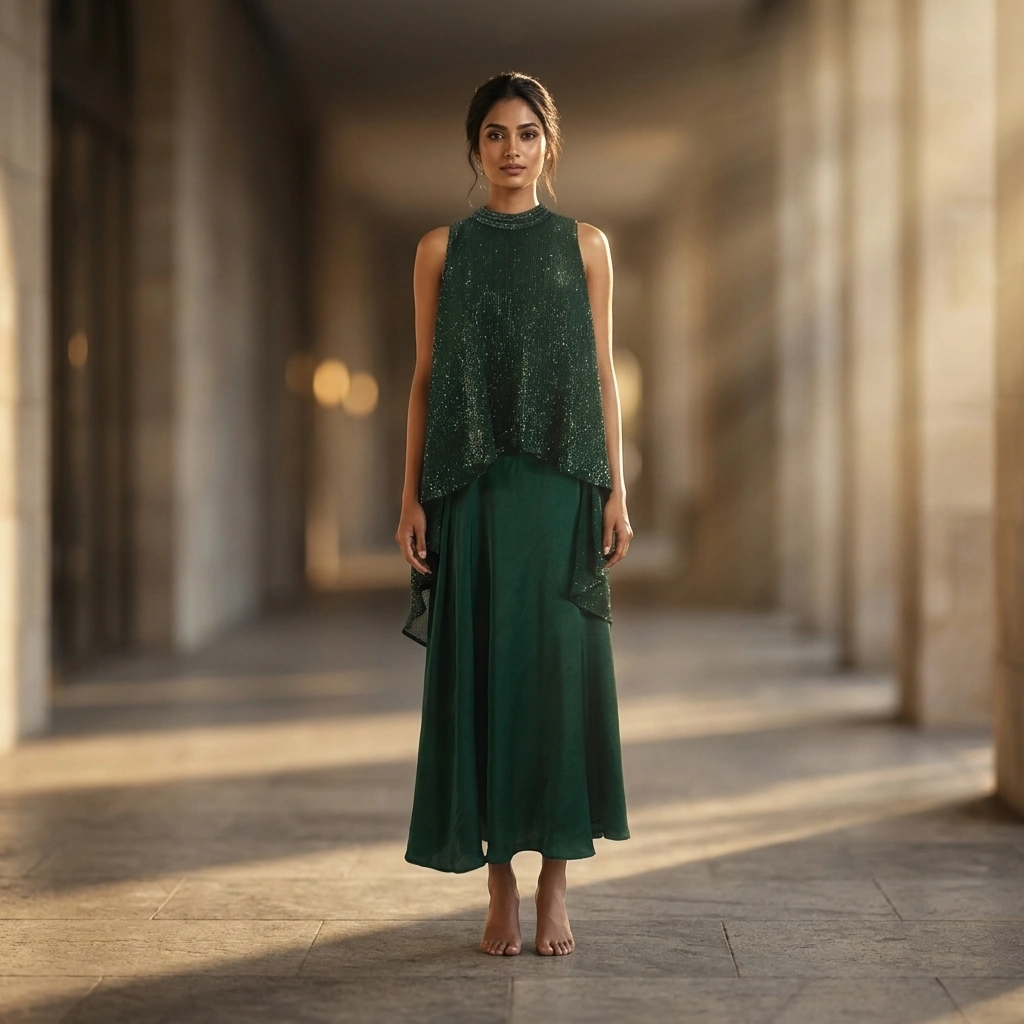 Green Premium Designer Indo Western Dress For Rent Today