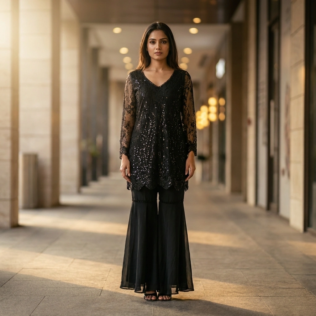 Black Premium Designer Indo Western Dress For Rent Now