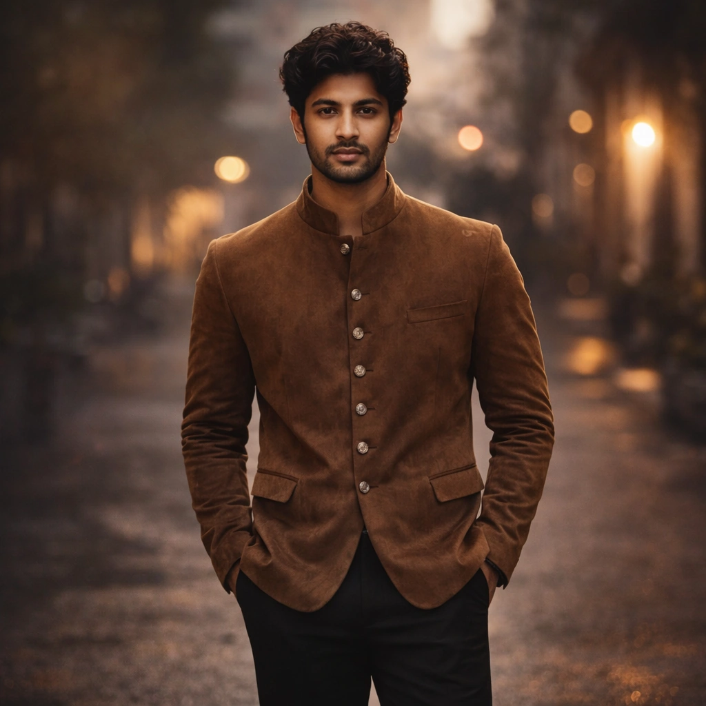 Brown Velvet Jodhpuri Jacket with Golden Buttons on Rent in Mumbai