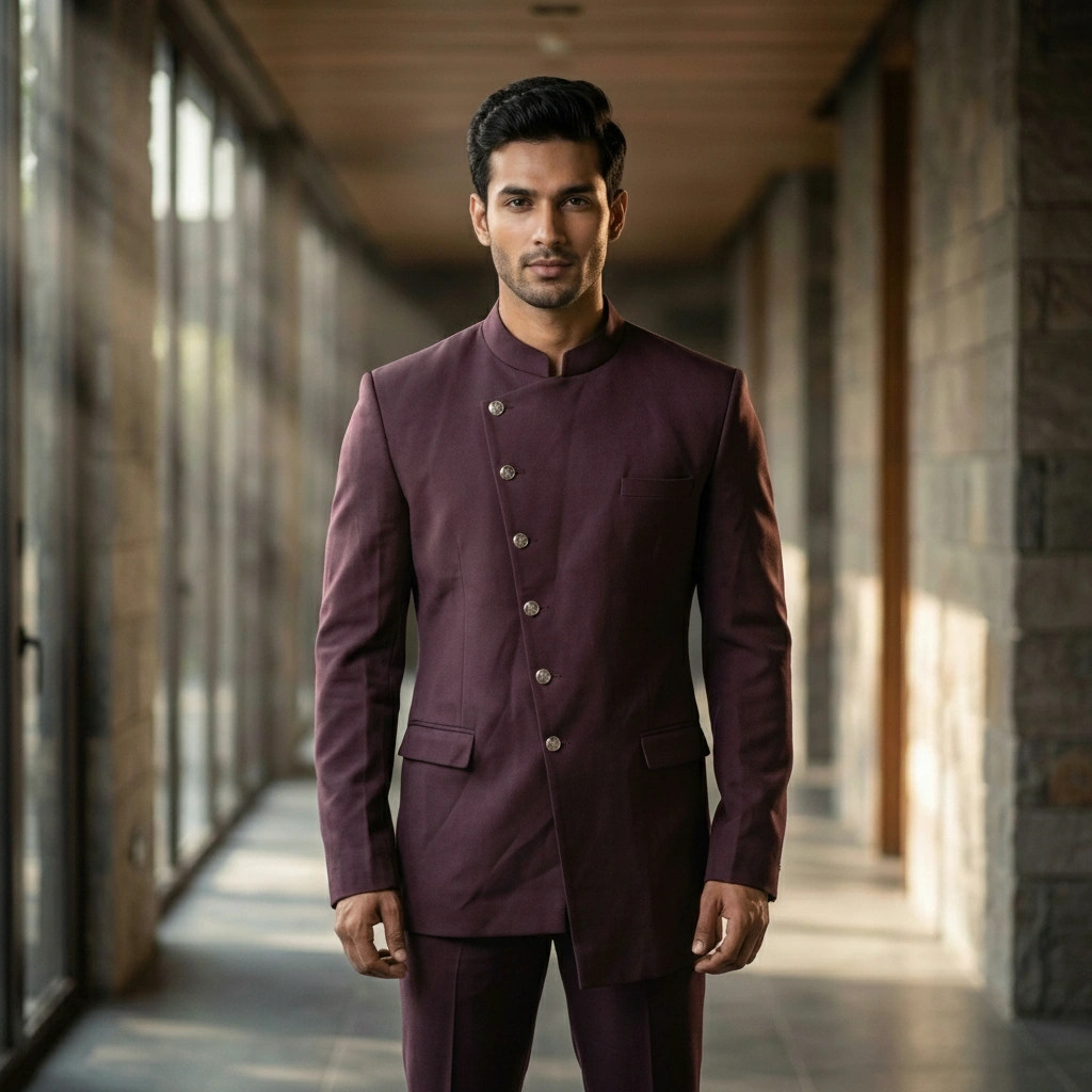 Wine Jodhpuri Coat with Matching Formal Pants on Rent in Mumbai
