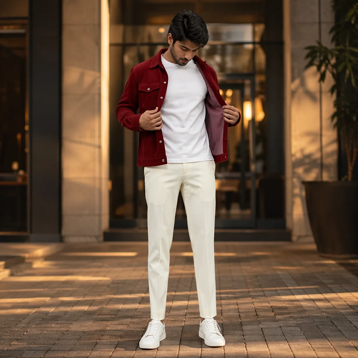 Maroon Velvet Jodhpuri Coat with Cream Pants on Rent in Mumbai