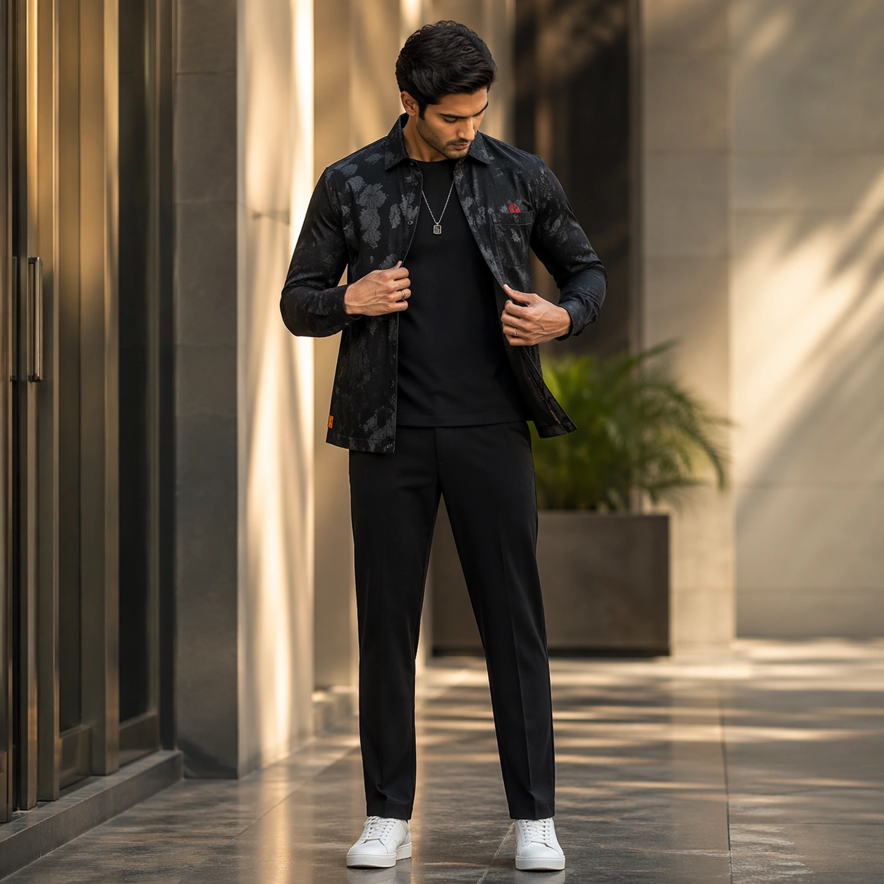 Black Sequin Jodhpuri Suit with Plain Pants on Rent in Mumbai