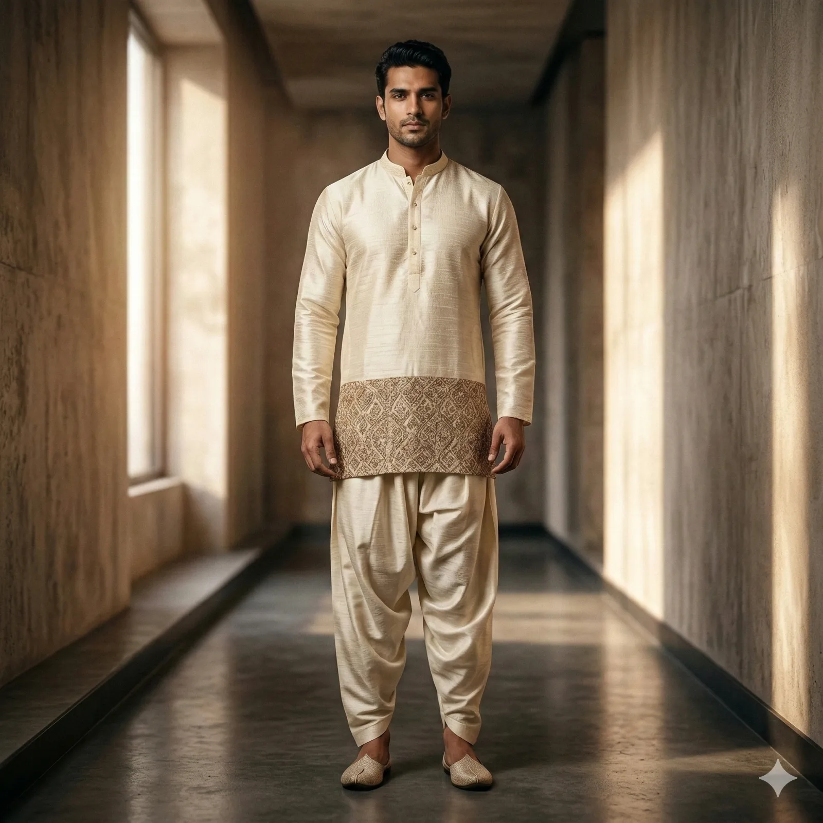 Cream Short Kurta with Sequin Patch Work on Rent in Mumbai