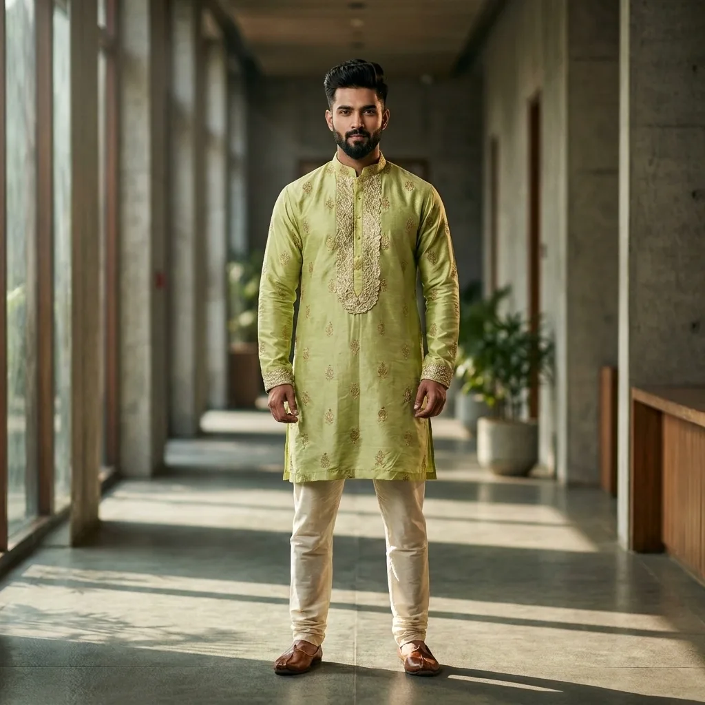 Green Kurta with Golden Floral Work on Rent in Mumbai