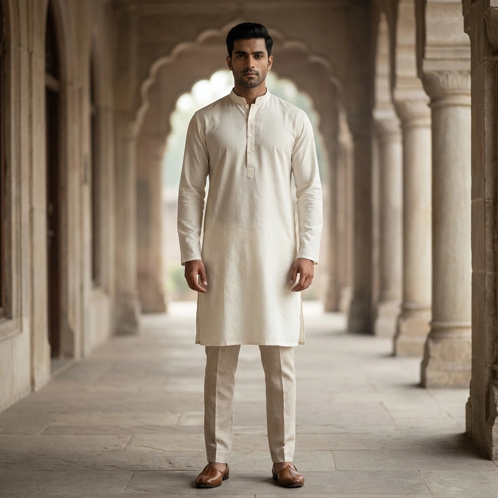 Plain Cream Beige Full-Stand Kurta