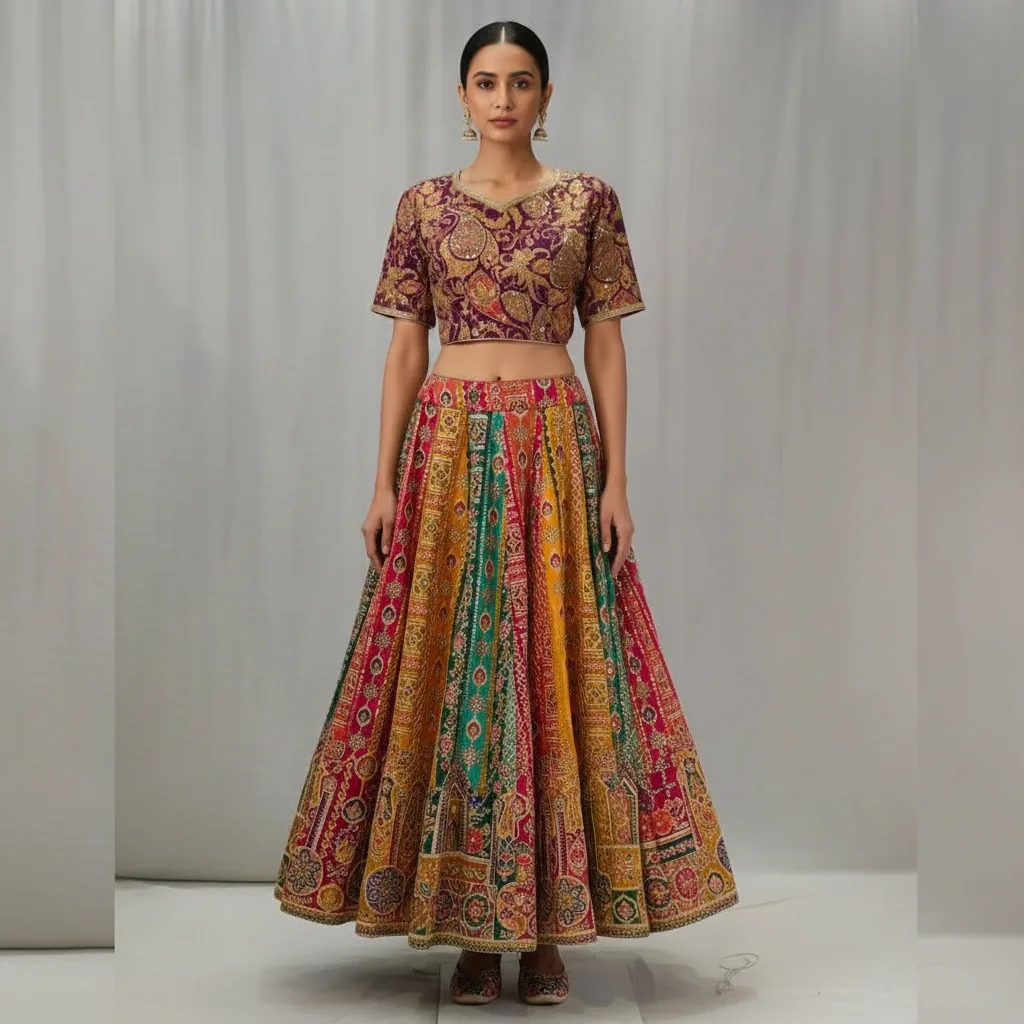 Wine Tikli Festive Lehenga Choli For Rent