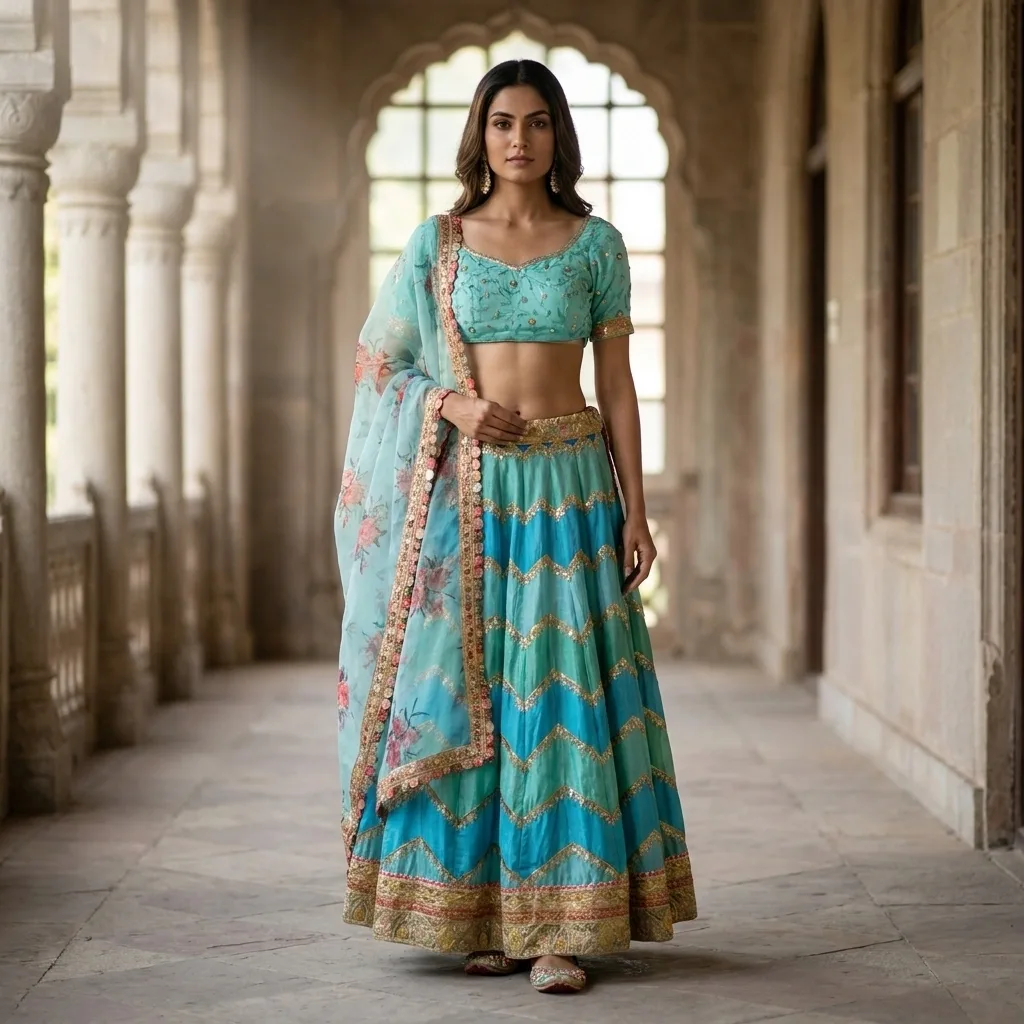 Sea Green Traditional Lehenga Choli Rental