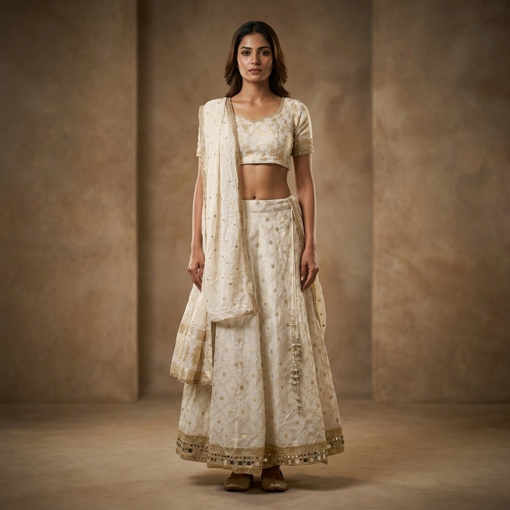 White Festive Lehenga Choli Set For Rent