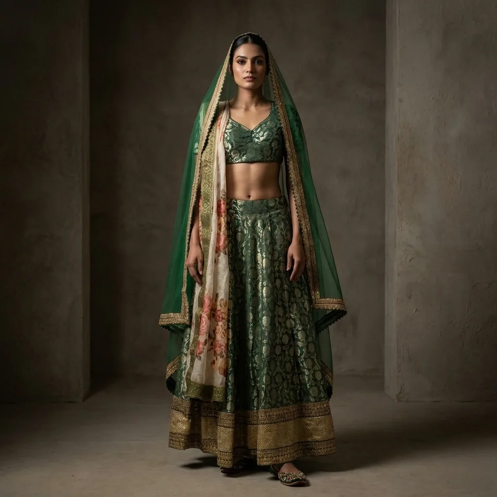 Peach Butti Festive Lehenga Choli Rental