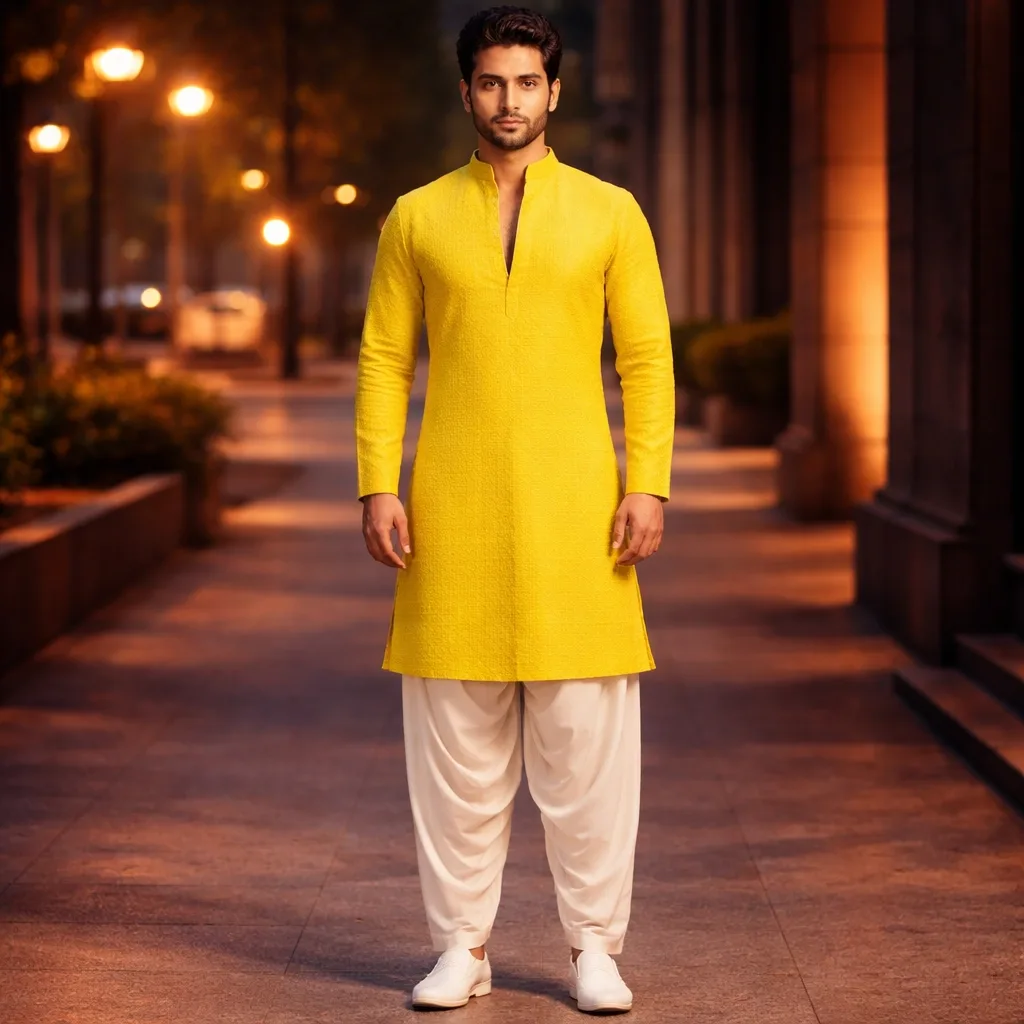Mango Yellow Sherwani with Gold Brocade Texture