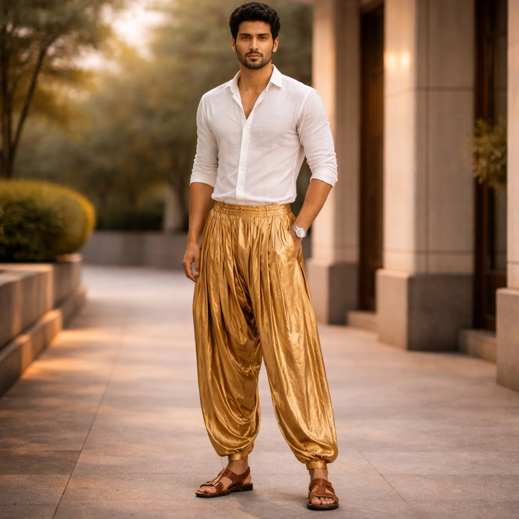 Golden Colour Base All Over Dhoti Mama Pyjama