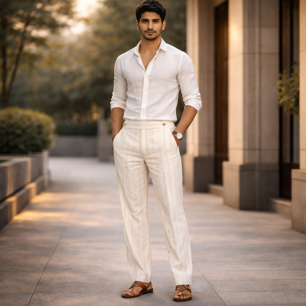 Cream Colour Plain Formal Pant