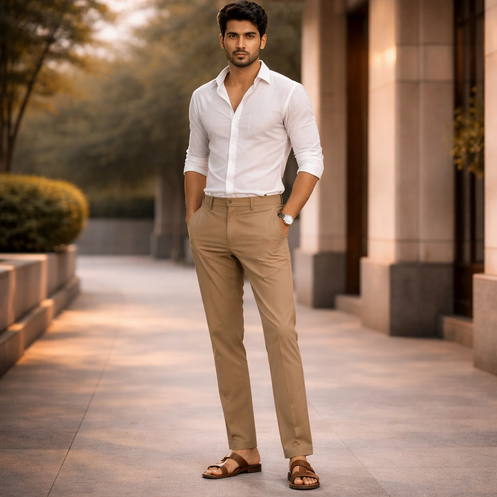 Dark Beige Colour Plain Chinos Pant