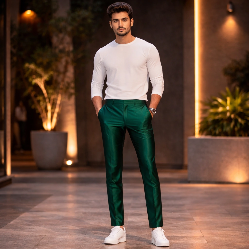 Pista Green Colour Plain Formal Pant