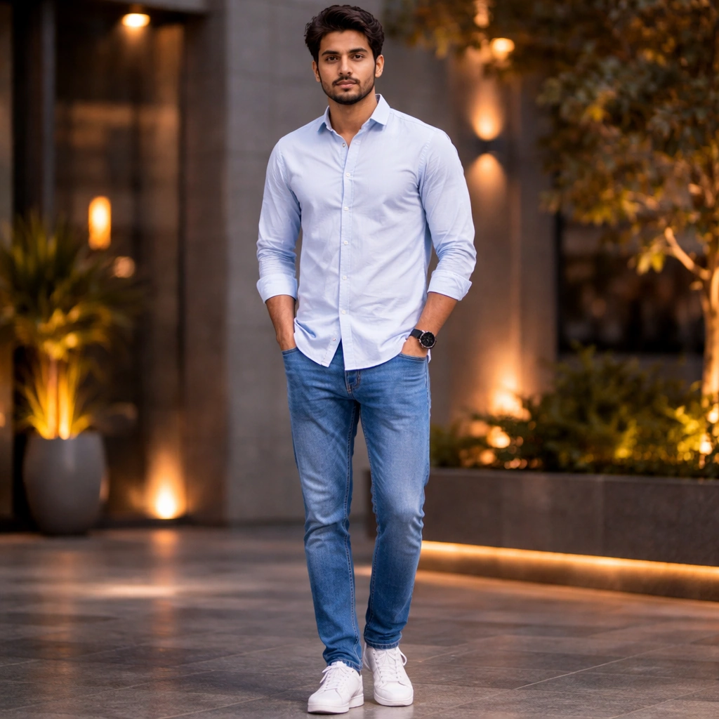 Sky Blue Plain Full-Sleeve Shirt