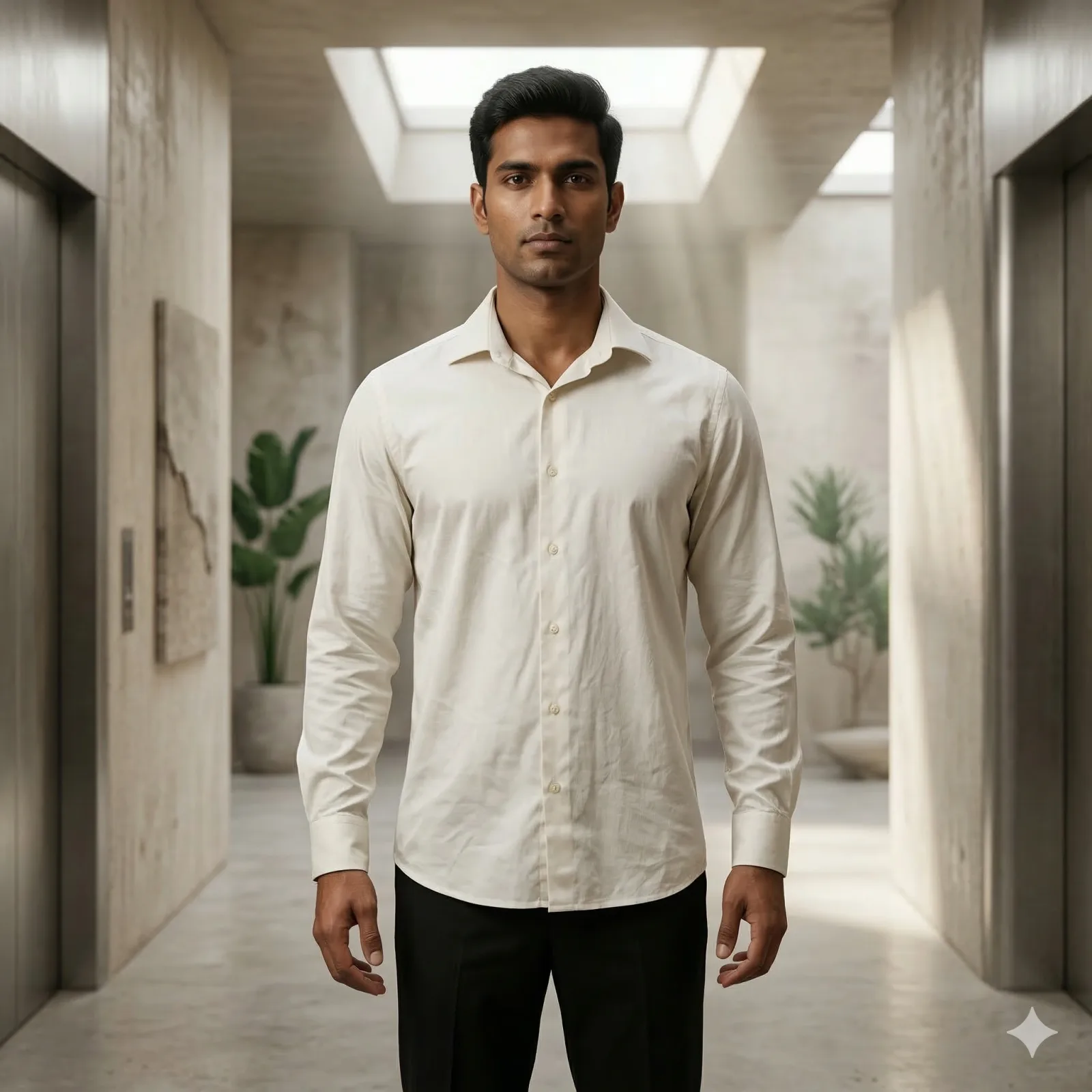 Cream Colour Plain Formal Full-Sleeve Shirt
