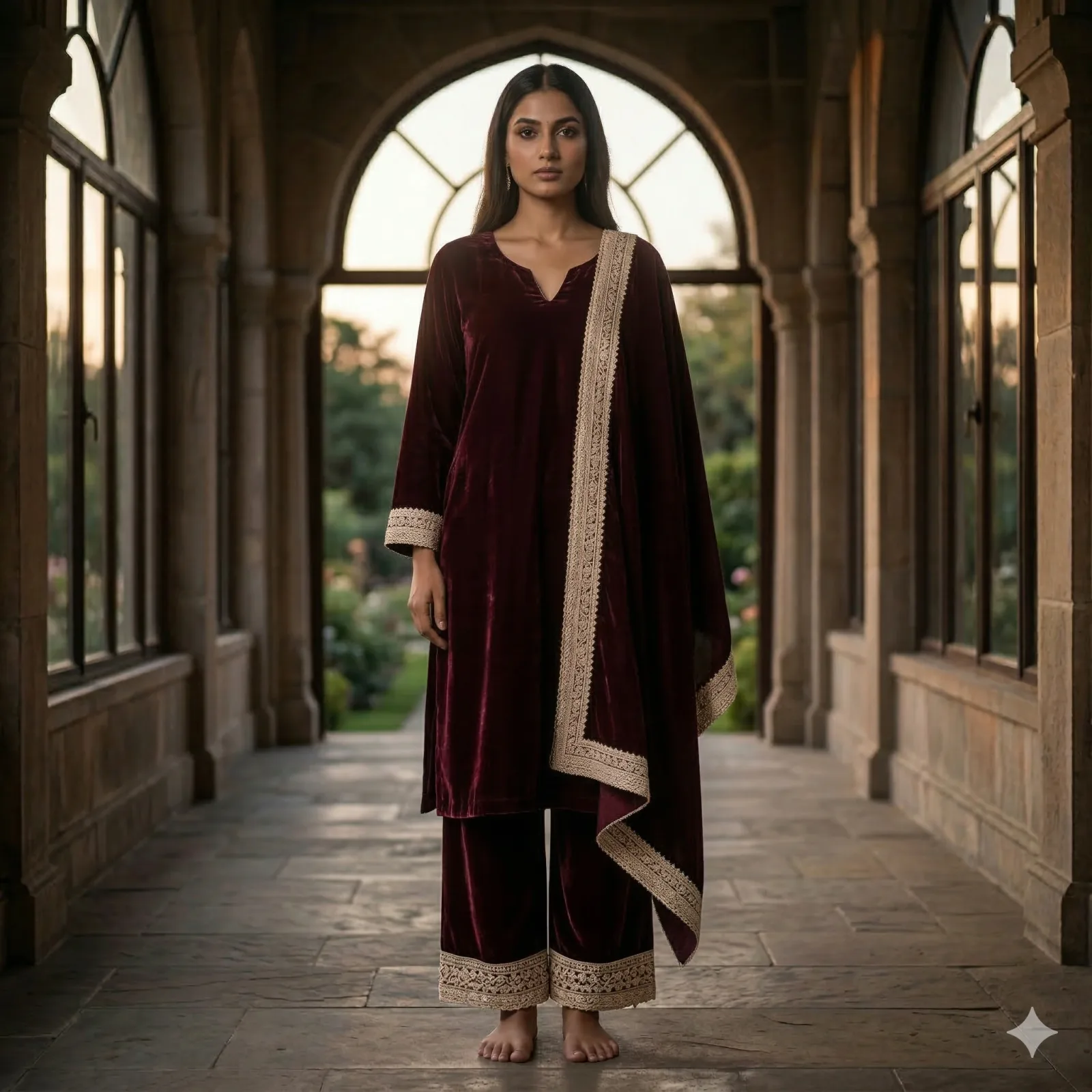 Dark Wine Velvet Kurti Set on Rent in Mumbai