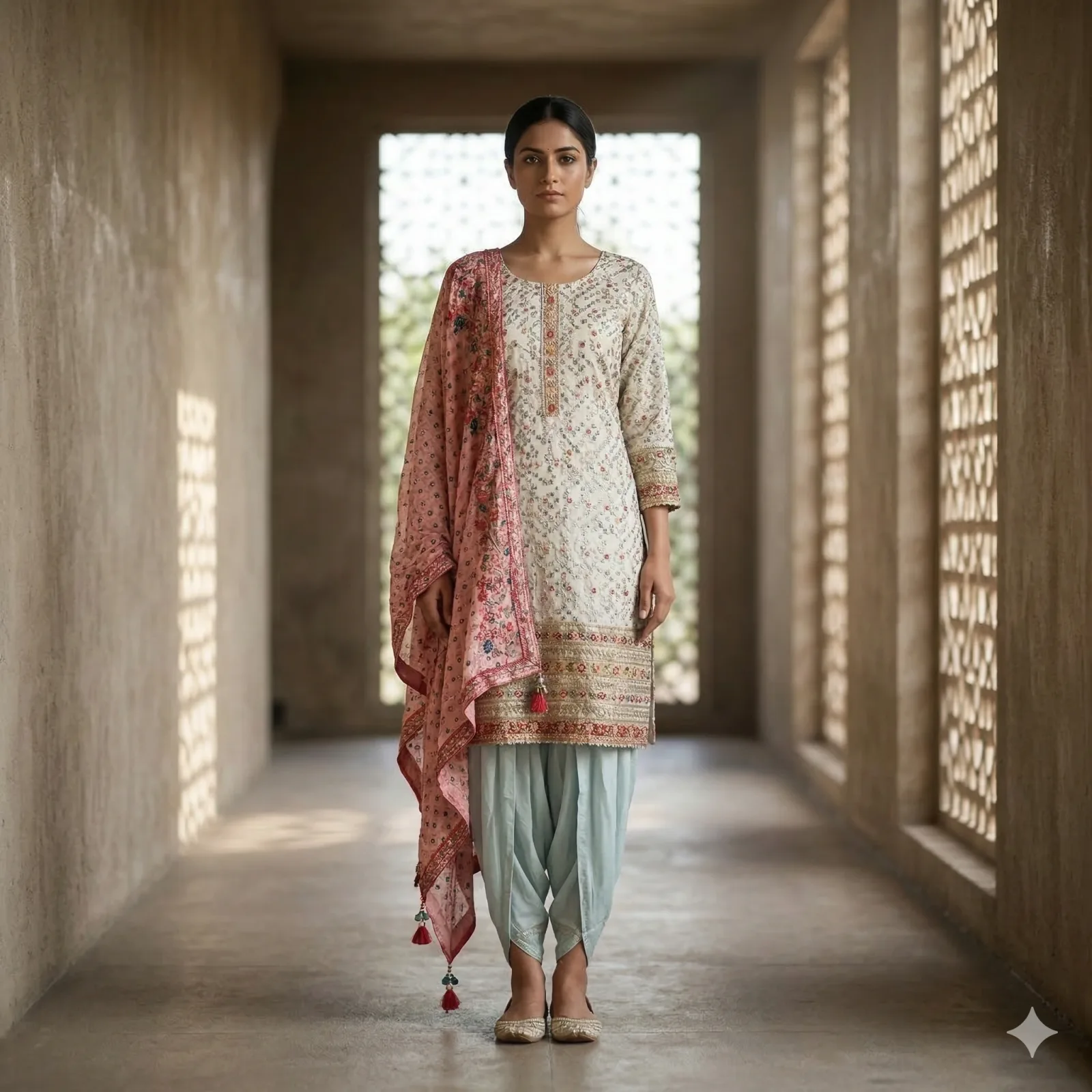 Blue & Green Checks Indo Set with Salwar on Rent in Mumbai