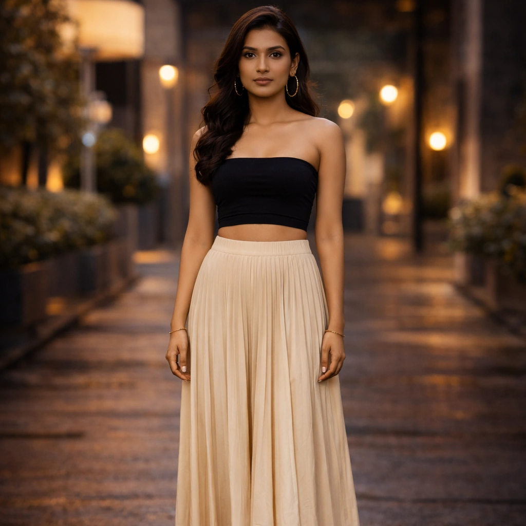 Beige Silk Circular Flared Skirt on Rent in Mumbai