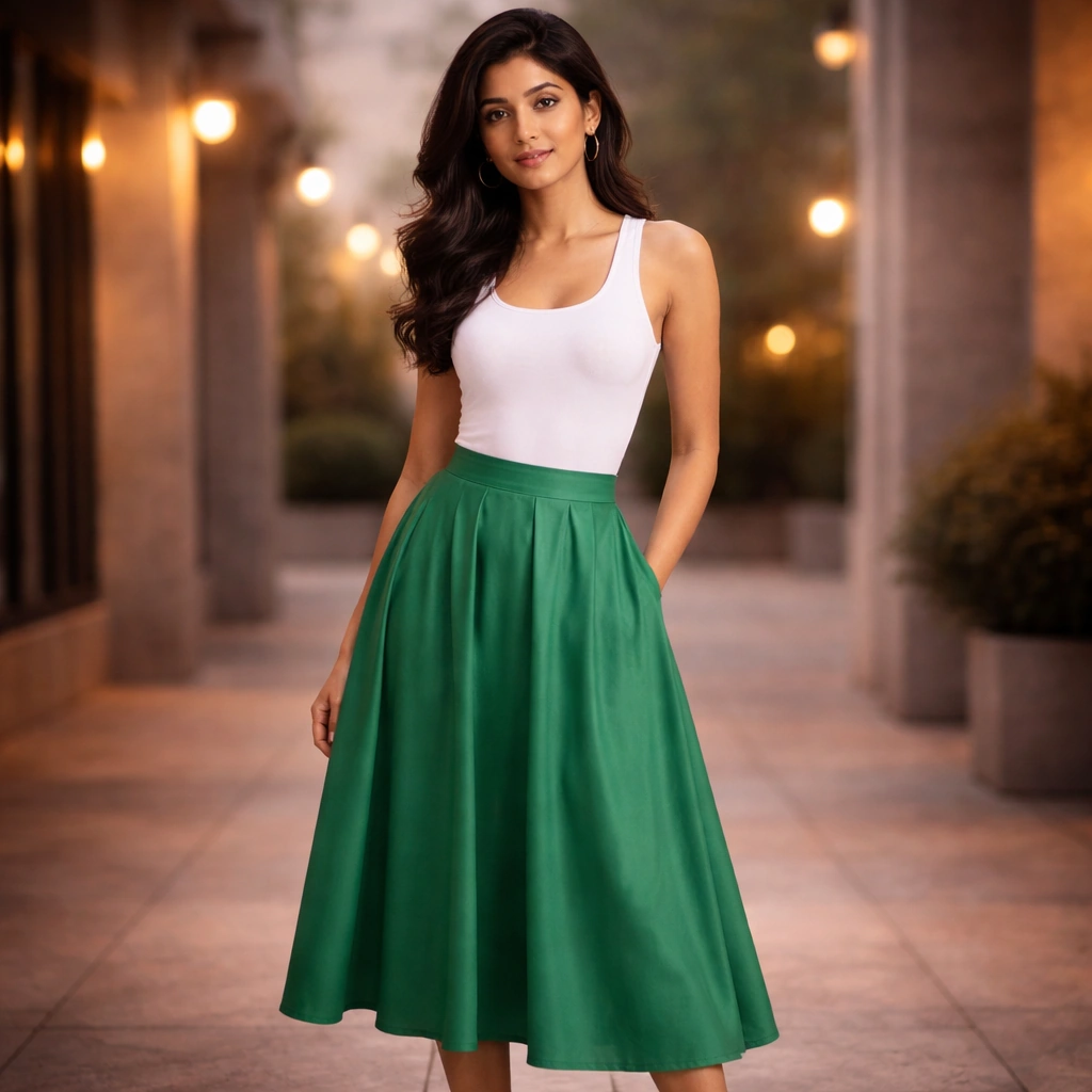 Green Plain Long Skirt on Rent in Mumbai