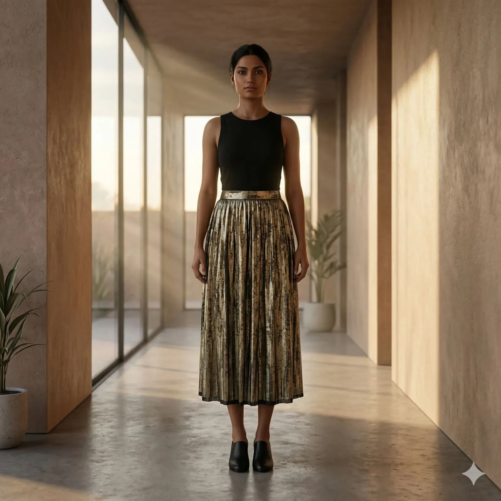Golden Lycra Flared Maxi Skirt on Rent in Mumbai